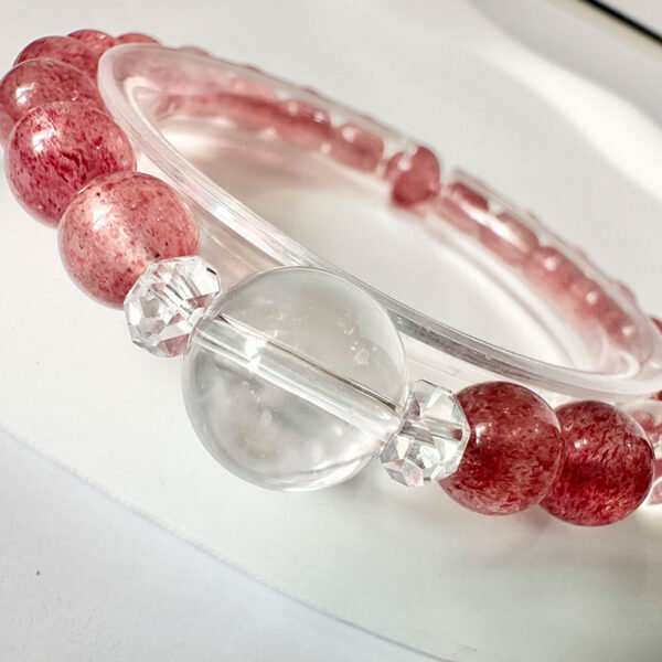 Clear Quartz x Strawberry Quartz｜Purify & Attract｜Glacial Berry Energy Bracelet(A1015) - Image 3